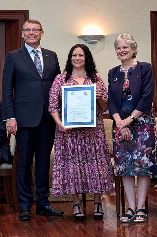 UNESCO Adelaide club Awards 261124 Mr Rod Bunten Deb Edwards Her Excellency the Hon Frances Adamson AC